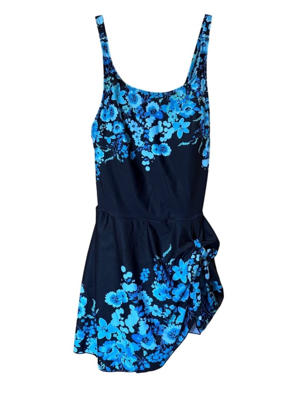 Tidaloly Women's Black & Blue Floral Swim Dress Adjustable Straps Size 0XL